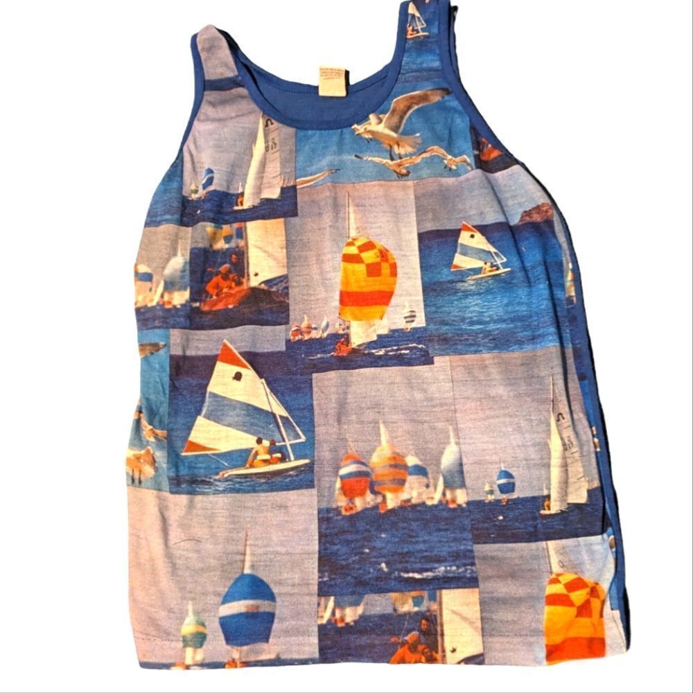 Vintage 70s‎ Donmoor graphic sailboat print tank top youth 14